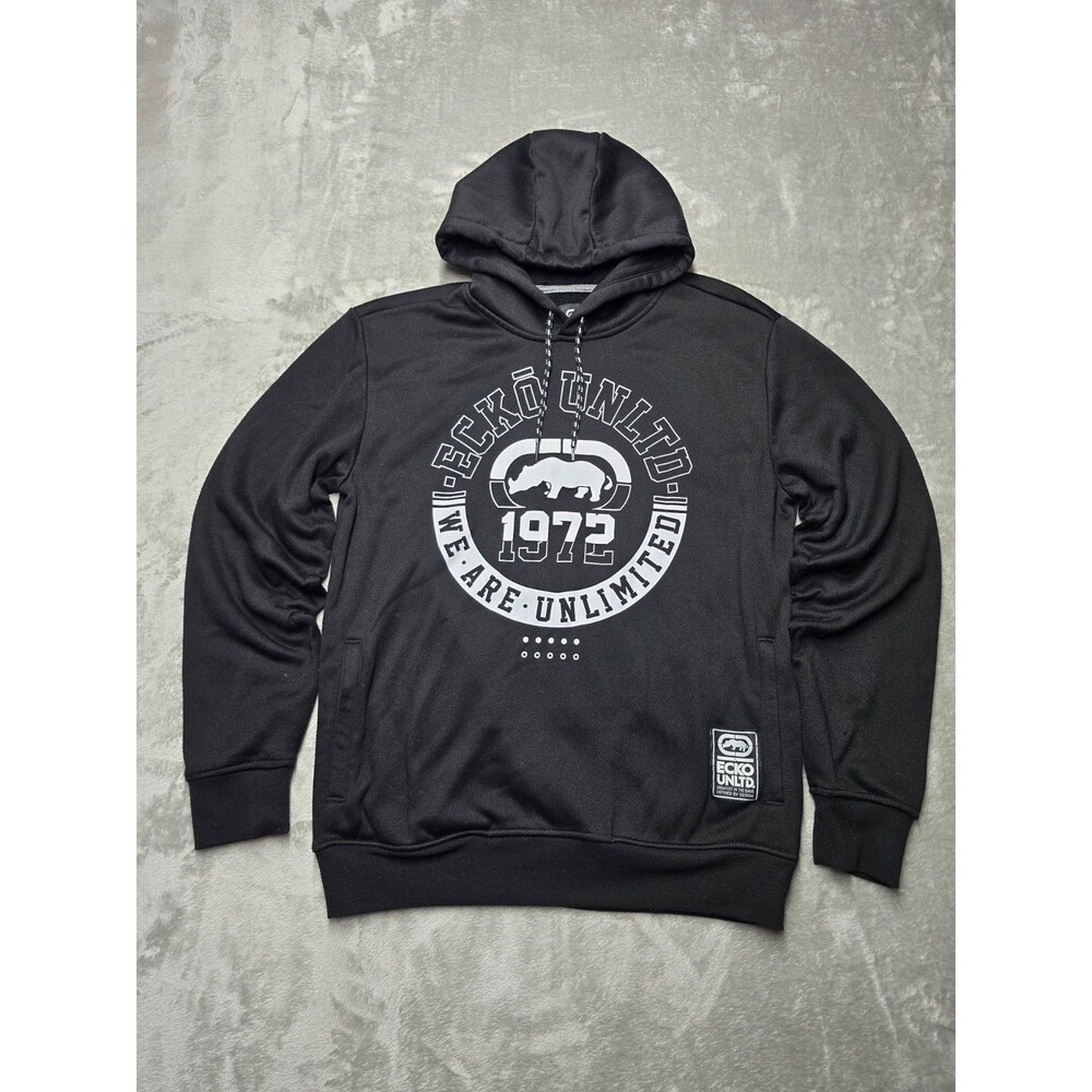 Ecko Unltd Mens Black Graphic Hoodie Rhino Logo Streetwear Sweatshirt M